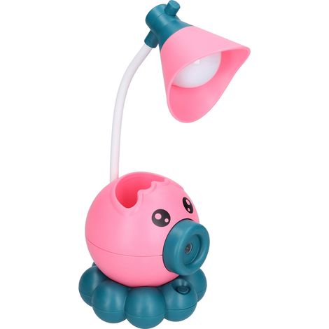 Lampe de bureau pliante LED pieuvre cartoon, fonctions multiples : lampe + pot à crayons + taille-crayon + support téléphone, lumière blanc chaud, recharge USB avec batterie intégrée, rose. (1/5)