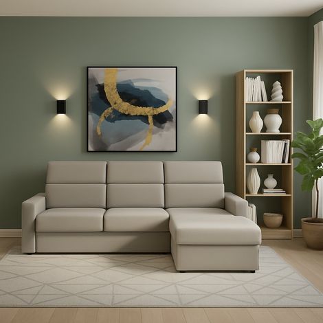 Sofá Fijo con Chaise Longue Vigonovo, Desenfundable, Reversible, Hecho en Italia, Hidrófugo, Multiposición, 280x160 cm Gris Taupe\ Taupe\ (1/5)