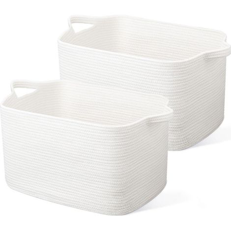 Panier à linge pliable en coton tressé 63L blanc lot de 2 (1/5)