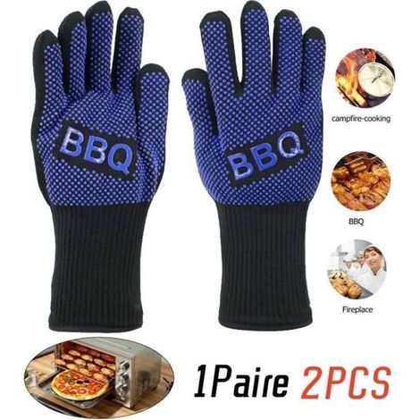 Heat-Resistant Kitchen Gloves - Black & Blue - One Size - Non-Slip - 500°C (1/4)