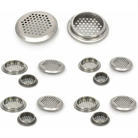 Rejilla de ventilación de acero inoxidable (20 unidades), orificio de ventilación para armarios, armarios, muebles de cocina, boca redonda (35 mm)
