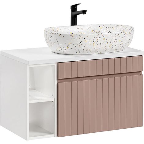 Meuble simple vasque 80cm 2 niches Zelie Rose et Blanc (1/5)