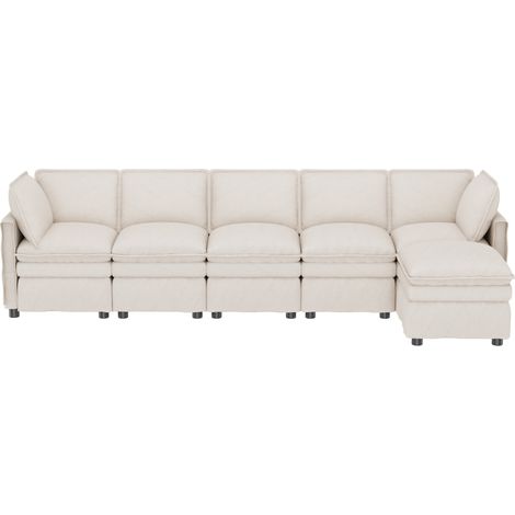 CHICFURN Sofá modular XXL con función cama, forma U o L, con puf móvil, doble asiento acolchado y estilo moderno para salón, oficina y reuniones, beige (1/5)