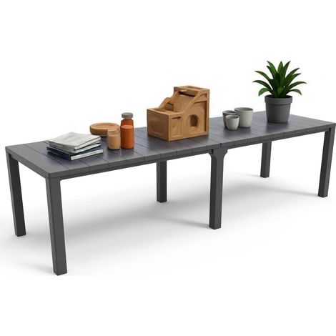 Dmora - Gartentisch Brossard, Picknickbasis, Garten-Esstisch, Mehrzweck-Außenbank, 294x90 h75 cm, Anthrazit