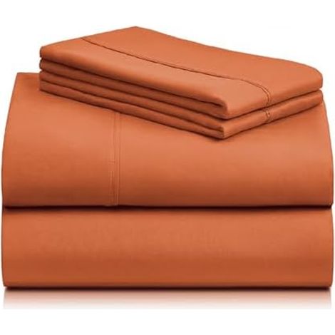 Ensemble de draps 4 pièces pour lit King, draps de lit rafraîchissants, infroissables et à poches profondes – Couleur orange automne (1/5)