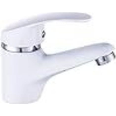 Weißer Spültischhahn, Warm- und Kaltwassermischer, Brause, Ablaufgarnitur, Wasserfallauslauf, Küchenhelfer, Brausekopf (1/4)