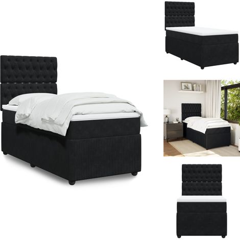 Sommier à lattes de lit avec matelas Noir 90x190 cm Velours - Sommier À Lattes De Lit - Sommiers À Lattes De Lit - Lit - Meuble De Chambre À Coucher (1/5)