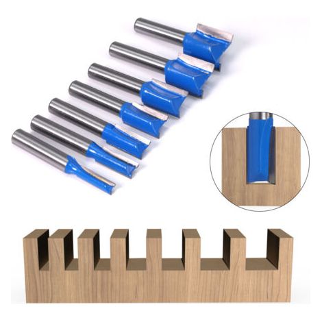 7 Stück Holzfräser 8mm Set, Nutfräser, Langer Gerader Fräser 6/8/10/12/14/18/20mm, für Holzbearbeitung, Schneiden, Holz Zuschnitt (1/4)
