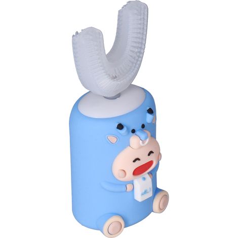 Brosse à dents électronique automatique vibrante en forme de U, étanche, rechargeable, mignonne et bleue, idéale pour les enfants. (1/5)