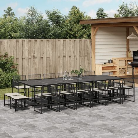 Gartenmöbelset 17 Teile mit schwarzen Kissen aus Geflecht (1/5)