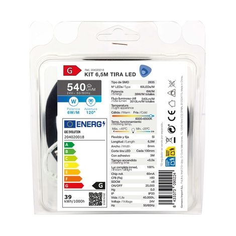Kit 6,5M Tira de LED 6W/M IP20 6000K-6500K preparado
