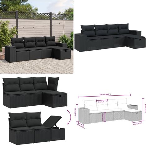 5-tlg. Garten-Sofagarnitur mit Kissen Schwarz Poly Rattan - Gartengestell - Gartenmöbelset - Outdoor-Lounge - Lounge Set - Rattan Sessel - Home & Living (1/5)