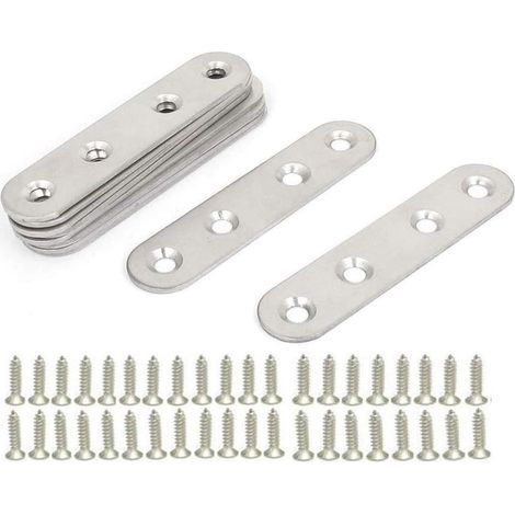 Équerres Plate en Inox,10 pièces Pattes D'assemblage en métal, Supports de Fixation Droits Plats,Plaques Métalliques Supports D’angle Plats, avec 40 vis,pour Réparation Connexion Fixations Meubles (1/5)