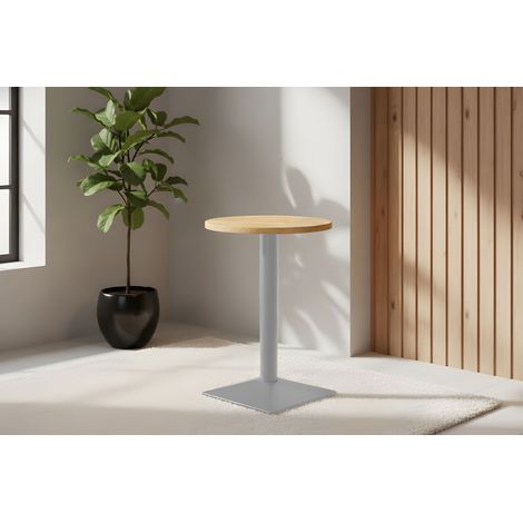 Bistrotisch massiv Mango rough rund 50 cm Säulengestell-eckig silber EMILIO
