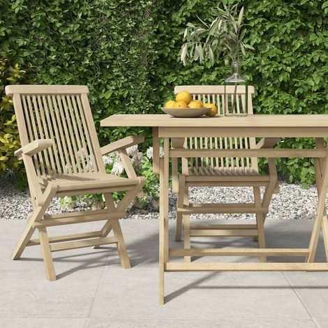 vidaXL Sillas plegables, 2 unidades, color gris, 56x61x89 cm, madera maciza de teca. (1/5)
