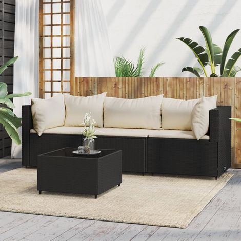Salon de jardin 4 pcs - Ensemble Table et Chaise de Jardin - avec coussins Noir Résine tressée BV353126 - BonneVie (1/5)