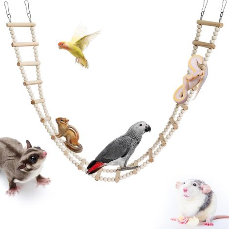 Échelle à oiseaux longue - Échelons et perles en bois - Jouet d'escalade - Pour perruches, perroquets, rats, phalangers volants, écureuils et serpents - 11 sections (1/3)