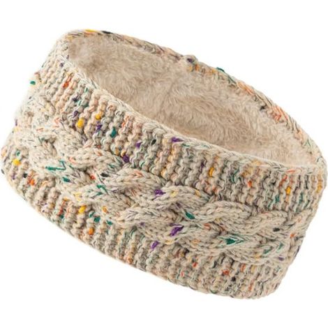 Diadema de invierno tejida, Forrada de felpa, Diadema gruesa, Cinta elástica de ganchillo cálida, Diadema de invierno, Gris claro (1/5)