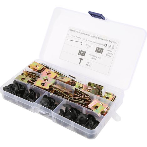 Kit de 101 vis autotaraudeuses à clip en U M5x16 mm en acier au manganèse pour garde-boue de voiture (1/5)