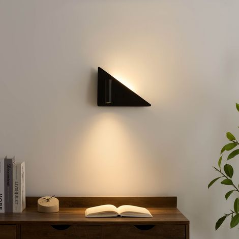 Applique noire triangle LED avec liseuse et angle droit à gauche - Elaris Type B
