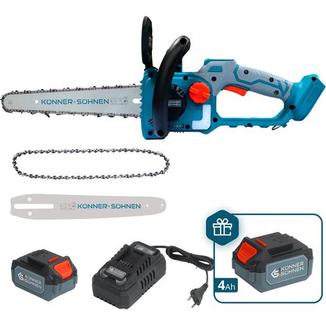 Könner & Söhnen KS MCS20V-12 SET PLUS Akku-Kettensäge: 30cm Schwert, 10m/s, Bürstenloser Motor, 2× 4Ah Akkus, 2 Ketten & 4,5A Ladegerät (1/5)