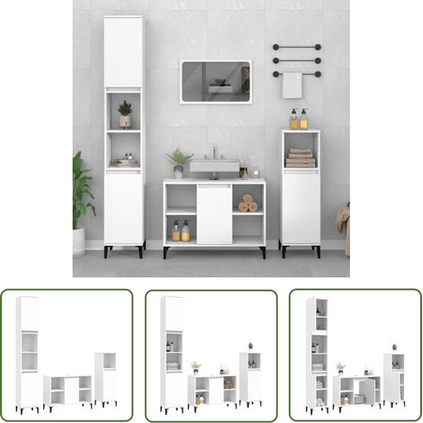 The Living Store Ensemble de meubles salle de bain 3 pcs blanc bois d'ingénierie - Meuble De Salle De Bain - Ensemble De Meubles Salle De Bain - Armoire Salle De Bain - Rangement Salle De Bain - Meubl (1/5)