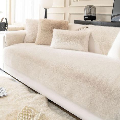 (Beige, 90 x 160 CM) Housse de Canapé d'angle 3/2/4/1 Places Housses Canape Velours Universelle pour Canapé Angle en Forme de L Doux et Moelleux Anti