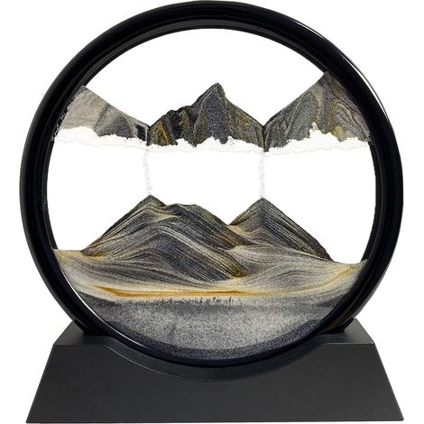 Peinture de Sable Mobile - Cadre Sablier, Images de l'art du Sand en Mouvement, Dynamique dans un Verre Rond, Paysage pour le Bureau Maison Décoration(Noir, 7 Pouces) (1/5)