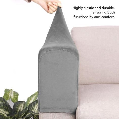 Housse d'accoudoir de canapé - TBEST - Extensible - Polyester doux - Antidérapante - Gris foncé (1/4)