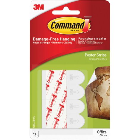 3M Command™ Poster Strips Pack of 12 - Damage-Free Wall Mounting Solution for Photos, Posters, and Artwork