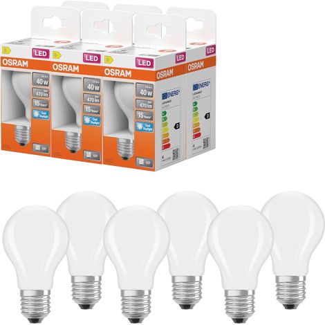 Lampe LED forme étoile filament A40, 6 500 K blanc froid lumière du jour, 3,4 W, E27, dépolie, 470 lm, 15 000 h, pour lieux de travail, éclairage de bureau,6-Pack (1/2)