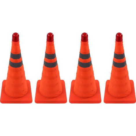 Kit de 4 cônes de signalisation pliables 45 cm avec éclairage LED, orange, anneaux réfléchissants. Balises escamotables polyvalentes pour sécurité routière, entraînement de conduite et stationnement ( (1/5)