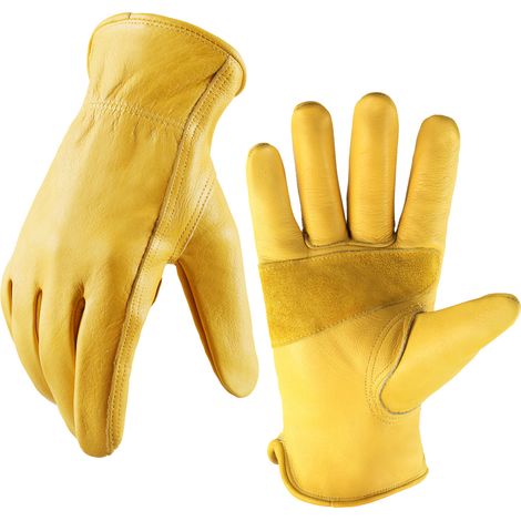 Gants de jardinage (jaunes XL), 1 paire, résistants aux coupures et aux perforations, 100% cuir. (1/5)