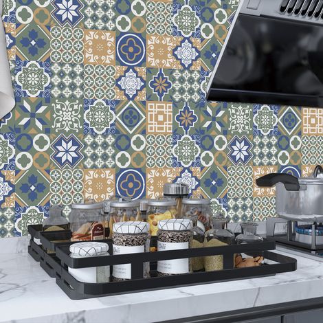 JSSEVN - 24pcs Retro Brick Imitation Colored Tile Wallpaper for Home Decoration, Self-Adhesive Waterproof Bar Restaurant Stickers, 20×20cm (1/5)