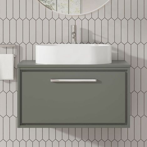 Hudson Reed Lille Wall Hung 1-Drawer Vanity Unit with Worktop 800mm Wide - Fern Green (1/5)