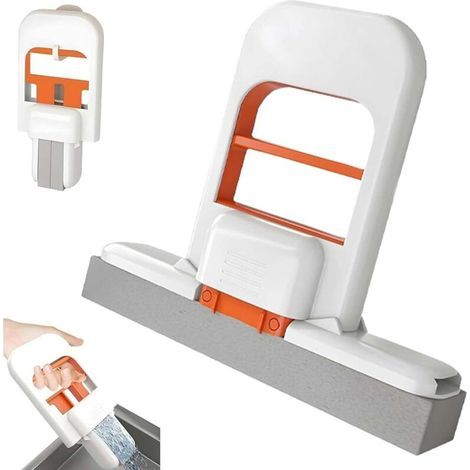 Mini mocio pieghevole, mini mocio portatile, mini mocio pieghevole per ufficio, mocio auto-tensionante, non necessita di lavaggio a mano, utilizzabile a secco e bagnato per finestre e bagno (1/5)