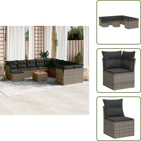 12-tlg. Garten-Sofagarnitur mit Kissen Grau Poly Rattan - Gartenmöbel Set - Esszimmergarnitur Outdoor - Lounge Möbel - Rattan Gartenset - Balkonmöbel (1/5)