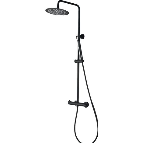 Colonna Doccia Nero Opaco con Miscelatore Meccanico e Deviatore Integrato, Soffione Acciaio Ø25 cm e Doccetta Stick