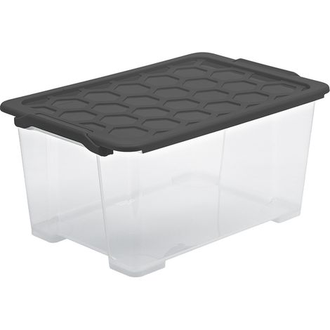 Scatola portaoggetti Rotho evo safe impilabile coperchio sicuro 44l