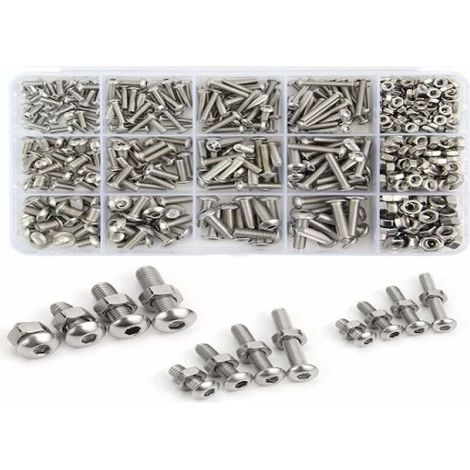 Kit de 500 vis à tête cylindrique hexagonale en acier inoxydable 304 (M3, M4, M5) avec écrous (1/5)