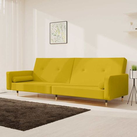 Schlafsofa 2-Sitzer mit 2 Kissen Gelb Samt