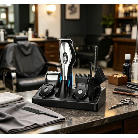 Kit tondeuse 6 en 1 Aigostar homme haute qualité, rasoir tondeuse lavable base rangement, soin complet ergonomique pratique