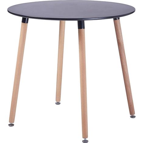 H.J Wedoo – Table ronde salle à manger scandinave en MDF noir – Pieds en hêtre massif – 80 cm de diamètre – Hauteur 75 cm – Design moderne - BOIS 80 X
