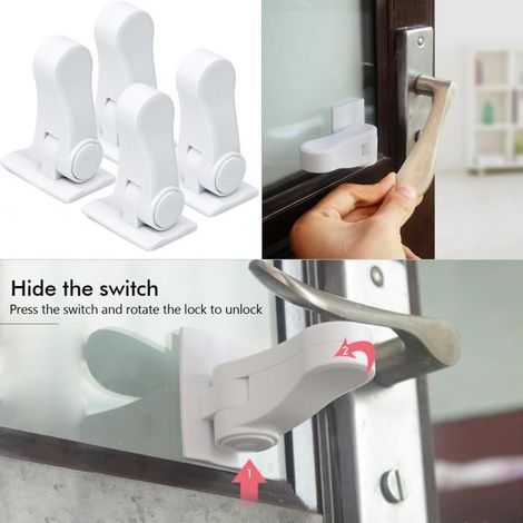 Bloc porte 4 PCS Sécurité Bloque Porte BéBé , Serrures de Sécurité pour Enfants avec Adhésif 3M,Securite Fenetre Enfant (1/4)