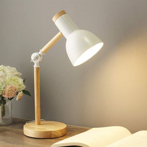 E27 Lampe de Table Bois Lampe de Bureau Réglable Lampe de Lecture Classique blanc Lampe de Chevet Rétro pour Bureau Chambre Salon Chambre d'enfant étudier Hôtel restaurant Bar couloir (1/5)