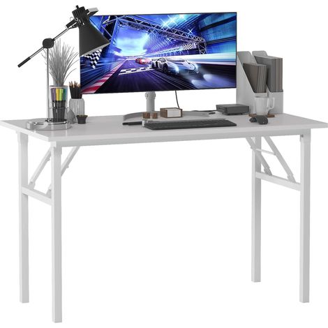 Soges Petite Table Pliante、Bureau d'angle pour Bureau à Domicile,120x60x75cm,Blanc