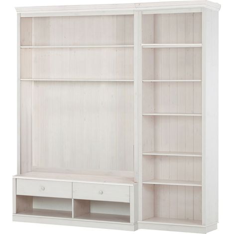 AnitaBibliothèque avec meuble bas TV en pin laqué blanc (1/5)