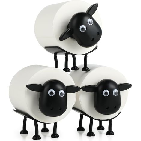 Lot de 3 Porte Papier Toilette Mouton - Porte Papier Toilette créatif 16 x 10 x 9 cm - Plastique - Autoportant, Empilable - pour Salle de Bain, Toilettes, Cadeau (Noir) (1/5)