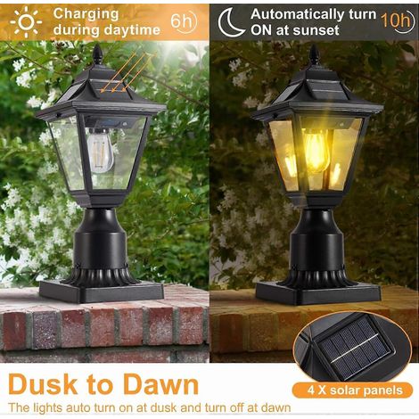 Solar Post Light Fixture, Motion Sensor Solar Lamp Post Lights with Pier Mount Base, Black Outdoor Waterproof Post Lantern for (1/5)