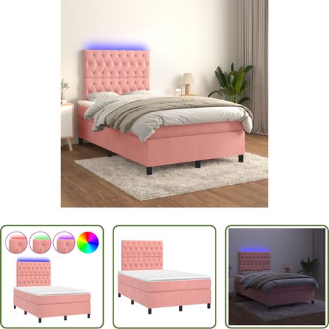 Matratze - Boxspringbett mit Matratze & LED Rosa 120x200 cm Samt (1/5)
